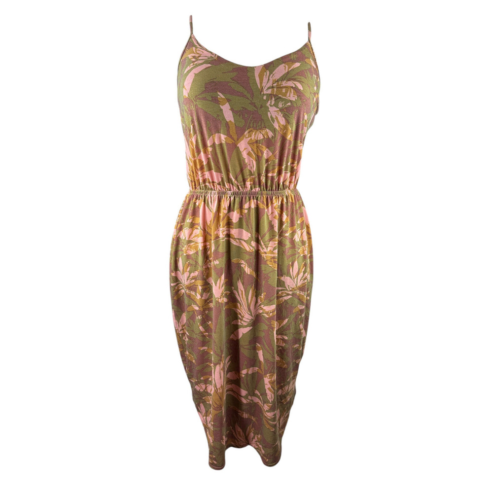 Prana Ayla Dress Racerback Tropical Green Brown Stretch Medium Resort Cruise - Picture 3 of 16